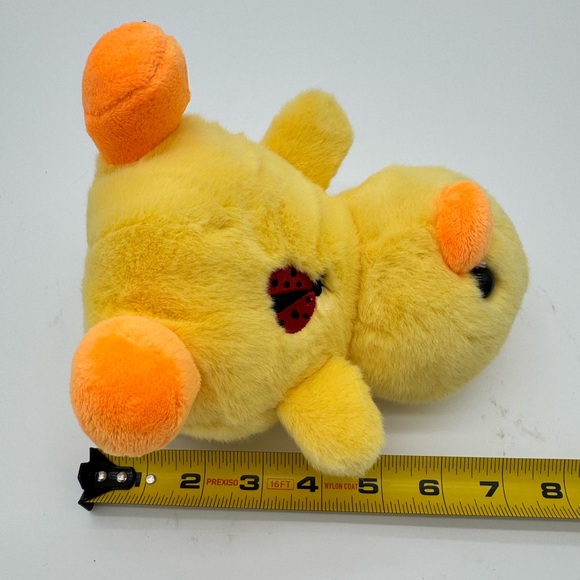 8" Stuffed Plush Yellow Duck with Embroidered Ladybug - Picture 4 of 4